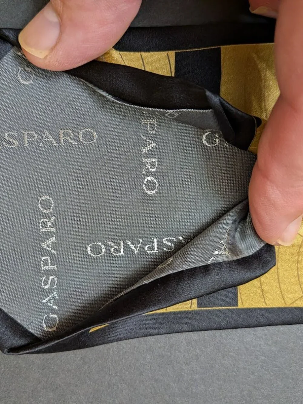 Gasparo Handmade Silk Tie Gold Black Geometric Italian Necktie